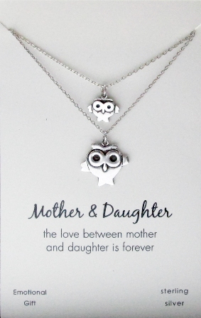 Two mother and daughter owls silver pendant